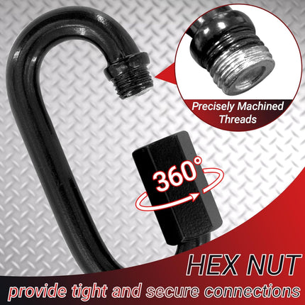 3.5" Black Chain Quick Link, 20 Pcs 3/8" Heavy Duty Locking Carabiner, 2000 LBS Capacity, Durable Chain Connector for Hanging Keys, Dog Leash, and Fence Gates.