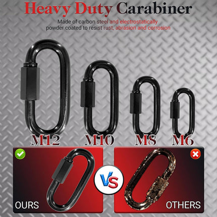 3.5" Black Chain Quick Link, 20 Pcs 3/8" Heavy Duty Locking Carabiner, 2000 LBS Capacity, Durable Chain Connector for Hanging Keys, Dog Leash, and Fence Gates.