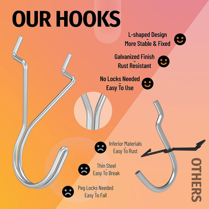 80 Pack Pegboard Hooks J-Hook – 1 Inch Silver J Hooks for Pegboard – Heavy Duty Peg Board Hooks for Hanging Jewelry, Keys, Retail Items & Small Tools – Fits 1/8” & 3/16” Pegboards.