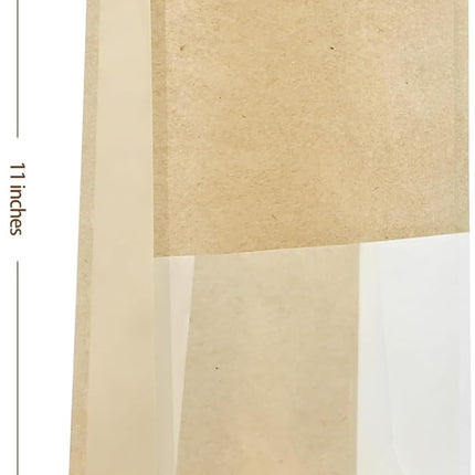 50 PCS Bread Bags for Homemade Breads, 11 x 5.1 x 3.9 Inches Bakery Bags with Tin Tie Tab Lock, Cookie Bags with Window for Pastry Bagel Packaging.