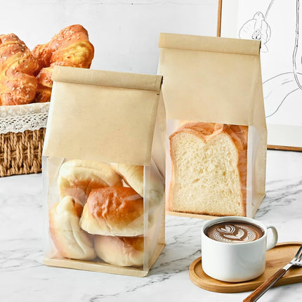 50 PCS Bread Bags for Homemade Breads, 11 x 5.1 x 3.9 Inches Bakery Bags with Tin Tie Tab Lock, Cookie Bags with Window for Pastry Bagel Packaging.