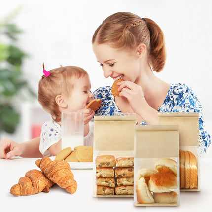 50 PCS Bread Bags for Homemade Breads, 11 x 5.1 x 3.9 Inches Bakery Bags with Tin Tie Tab Lock, Cookie Bags with Window for Pastry Bagel Packaging.