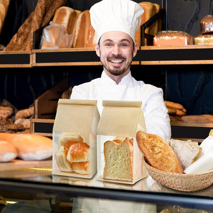 50 PCS Bread Bags for Homemade Breads, 11 x 5.1 x 3.9 Inches Bakery Bags with Tin Tie Tab Lock, Cookie Bags with Window for Pastry Bagel Packaging.