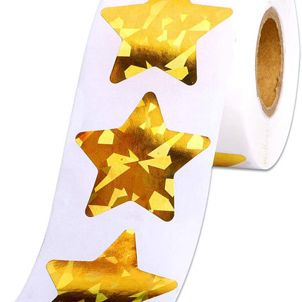 1.5" Large Holographic Gold Star Stickers for Kids Reward, 500 Pcs Foil Star Metallic Stickers Roll for Behavior Chart, Student Planner and School Classroom Teacher Supplies.