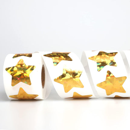 1.5" Large Holographic Gold Star Stickers for Kids Reward, 500 Pcs Foil Star Metallic Stickers Roll for Behavior Chart, Student Planner and School Classroom Teacher Supplies.