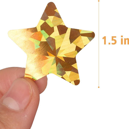 1.5" Large Holographic Gold Star Stickers for Kids Reward, 500 Pcs Foil Star Metallic Stickers Roll for Behavior Chart, Student Planner and School Classroom Teacher Supplies.