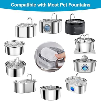16 Pack Replacement Filters for Cat/Dog Water Fountain - Stainless Steel, 67oz/2L Adjustable Water Flow, Super Quiet.