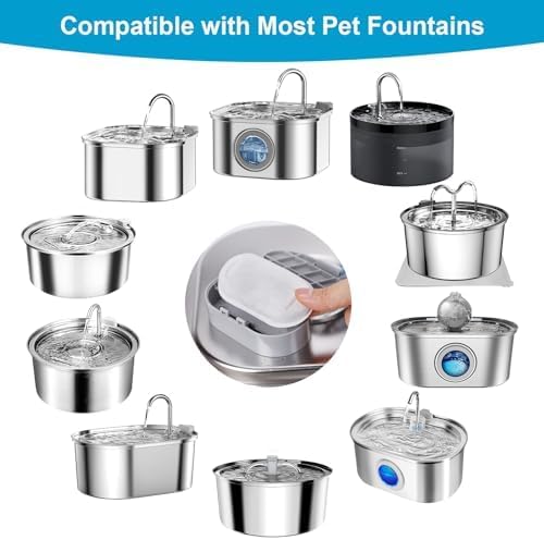 16 Pack Replacement Filters for Cat/Dog Water Fountain - Stainless Steel, 67oz/2L Adjustable Water Flow, Super Quiet.