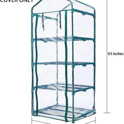 4-Tier Greenhouse Replacement Cover Clear PVC Greenhouse Cover with Roll-Up Zipper Door - 27" L x 19" W x 63" H.
