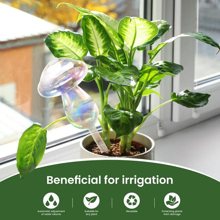 Plant Watering Globes-4pcs Self Watering Planter Insert,Plant Watering Devices,Glass Watering Bulbs for Indoor Plants,Mushroom Watering Globes,Top-Fill Watering.
