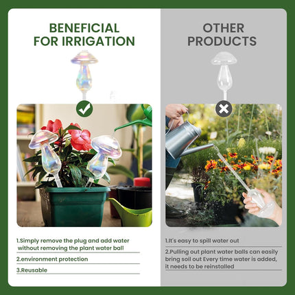 Plant Watering Globes-4pcs Self Watering Planter Insert,Plant Watering Devices,Glass Watering Bulbs for Indoor Plants,Mushroom Watering Globes,Top-Fill Watering.
