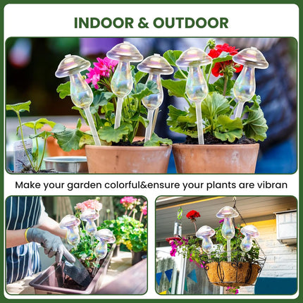 Plant Watering Globes-4pcs Self Watering Planter Insert,Plant Watering Devices,Glass Watering Bulbs for Indoor Plants,Mushroom Watering Globes,Top-Fill Watering.