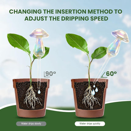 Plant Watering Globes-4pcs Self Watering Planter Insert,Plant Watering Devices,Glass Watering Bulbs for Indoor Plants,Mushroom Watering Globes,Top-Fill Watering.