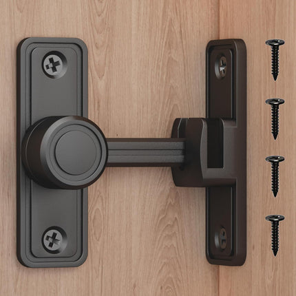 Barn Door Privacy Latch, 90°/180° Swing Slide Lock, Zinc-Alloy, Adhesive or Screw Mount, Interior Use for Bathroom/Bedroom/Closet/Shed, Includes Screws & Glue - Black.