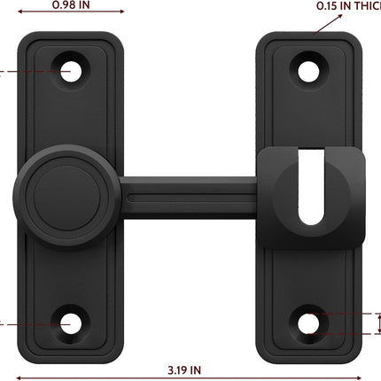 Barn Door Privacy Latch, 90°/180° Swing Slide Lock, Zinc-Alloy, Adhesive or Screw Mount, Interior Use for Bathroom/Bedroom/Closet/Shed, Includes Screws & Glue - Black.