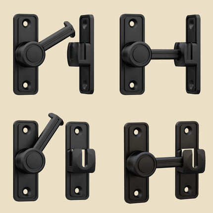 Barn Door Privacy Latch, 90°/180° Swing Slide Lock, Zinc-Alloy, Adhesive or Screw Mount, Interior Use for Bathroom/Bedroom/Closet/Shed, Includes Screws & Glue - Black.