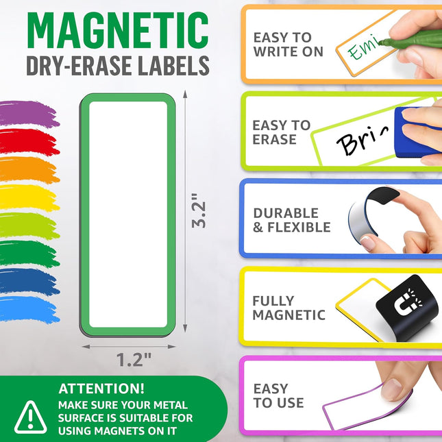 100 Pack Dry Erase Magnetic Labels 3.2x1.2 in - Magnetic Name Tags for Classroom Lockers School Bus - Classroom Magnets for Names - Magnet Labels for Whiteboard Magnet Names Plates for Classrooms.