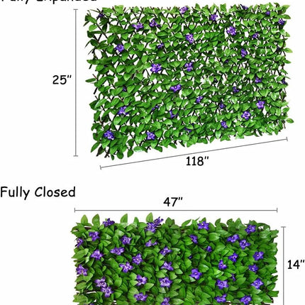 Expandable Fence Privacy Screen for Balcony Patio Outdoor,Decorative Faux Ivy Fencing Panel,Artificial Hedges (Single Sided Leaves) (1, Purple Flowers).