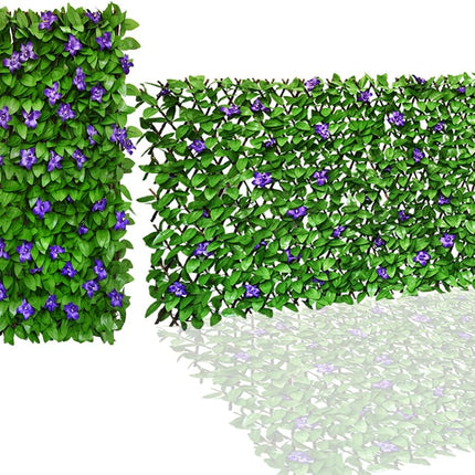 Expandable Fence Privacy Screen for Balcony Patio Outdoor,Decorative Faux Ivy Fencing Panel,Artificial Hedges (Single Sided Leaves) (1, Purple Flowers).
