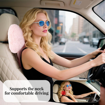 2 Pack Bow Car Headrest Pillows Plush Neck Pillows for Travel Driving Office Chair Head Support Cushions, Also Cute Car Decor Accessories for Women (Pink).