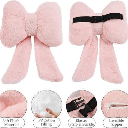 2 Pack Bow Car Headrest Pillows Plush Neck Pillows for Travel Driving Office Chair Head Support Cushions, Also Cute Car Decor Accessories for Women (Pink).