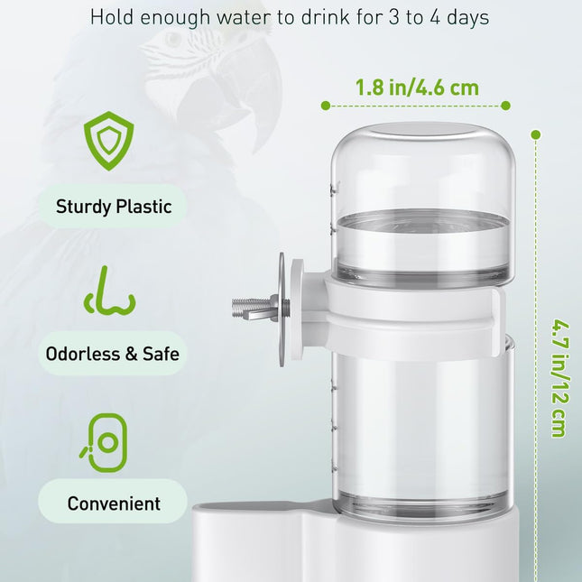 Bird Water Dispenser, Automatic Water Feeder, Plastic Cage Water Dispenser, White Parrot Waterer for Small Parakeet Cockatiel Budgie Lovebirds (Not Fit for Food Feeding).