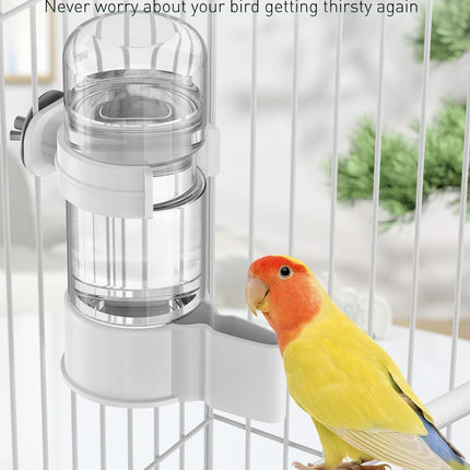 Bird Water Dispenser, Automatic Water Feeder, Plastic Cage Water Dispenser, White Parrot Waterer for Small Parakeet Cockatiel Budgie Lovebirds (Not Fit for Food Feeding).