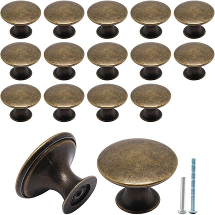 16 Pack Antique Brass Cabinet Knobs, Round Dresser Knobs Kitchen Drawer Knob, Single Hole Cupboard Door Knob Dresser Drawer Pulls Handles.