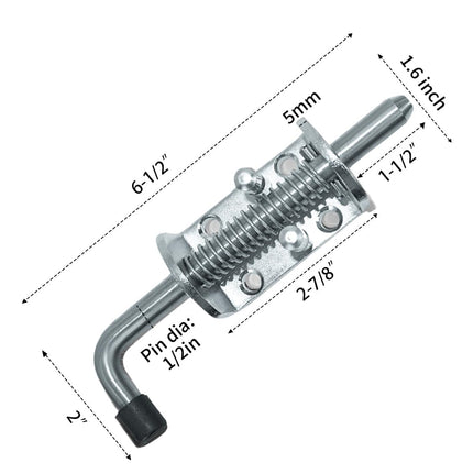 Spring Loaded Gate Latch Pin Barrel Bolt 6in x 1/2in Stem Durable Zinc Plated Solid Steel Heavy Duty for Tailgate - 2pcs.