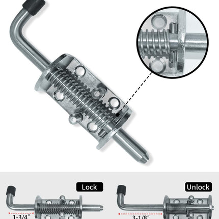 Spring Loaded Gate Latch Pin Barrel Bolt 6in x 1/2in Stem Durable Zinc Plated Solid Steel Heavy Duty for Tailgate - 2pcs.