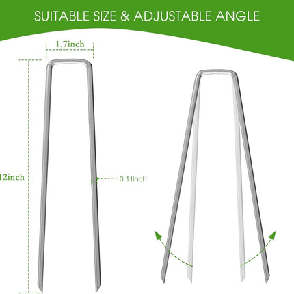 12 Inch Galvanized Garden Landscape Staples Stakes, 25 50 100 PCS Anti-Rust Garden Staples Tent Ground Stakes U-Shaped Landscape Pins for Secure Lawn Fabric, Decoration (25, 12 Inch).