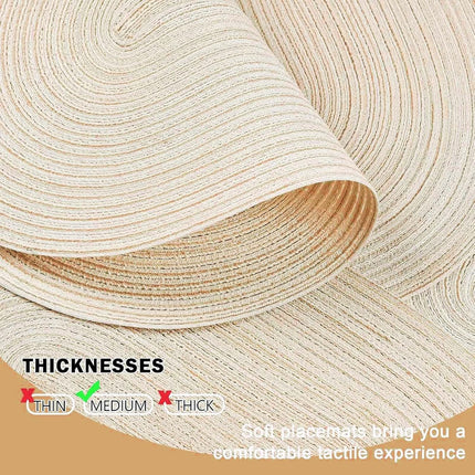 Oval Braided Placemats Set of 6 Woven 12x17.5 Inch Non Slip Washable Heat Resistant Place Mats Round Tablemats for Dining Kitchen Party Daily Table Decor Dinner Mats (Beige, 6).