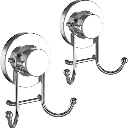 Suction Cup Hooks for Shower, Bathroom, Kitchen, Glass Door, Mirror, Tile – Loofah, Towel, Coat, Bath Robe Hook Holder for Hanging up to 15 lbs – Rustproof Chrome Stainless Steel (2-Pack).