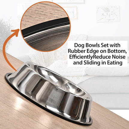 2Packs Stainless Steel Dog Bowl with Anti-Skid Rubber Base for Small/Medium/Large Pet, Perfect Dish, Pets Feeder Bowl and Water Bowl Perfect Choice for Dog Puppy Cat and Kitten (16oz).