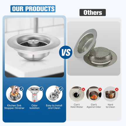 Sink Drain Strainer Kitchen Sink Drain Strainer&Sink Stopper,Stainless Steel Pop up Sink Drain Strainer,Anti-Clogging Basket Strainer,High Durability with Brass Core,Fit 3-1/2",Chrome.
