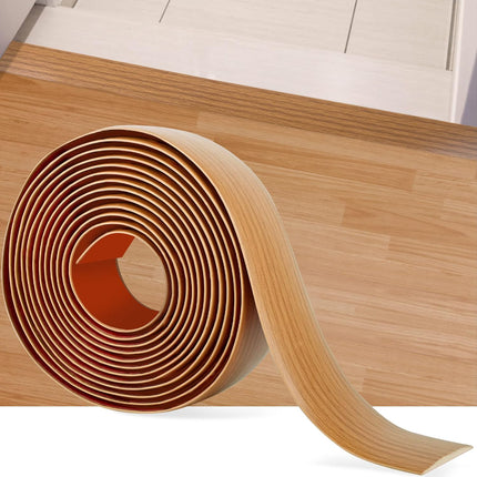 16.4Ft Floor Transition Strip Self Adhesive Vinyl Cover Floor Strip Flat Divider Transition Strip Wood Grain Design for Laminate Floor Gaps and Doorway Transitions (16.4Ft x 2 Inch, Light Brown).