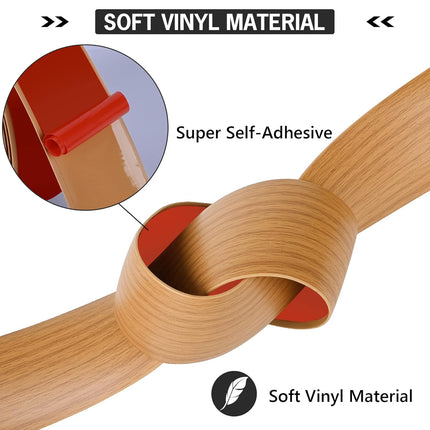 16.4Ft Floor Transition Strip Self Adhesive Vinyl Cover Floor Strip Flat Divider Transition Strip Wood Grain Design for Laminate Floor Gaps and Doorway Transitions (16.4Ft x 2 Inch, Light Brown).