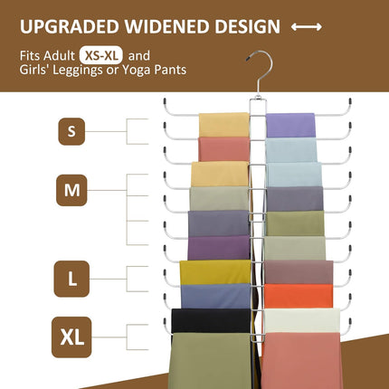 Legging Organizer for Closet, 2 Pack Rotatable Yoga Pants Hanger for Women's XS-XL and Girls' Leggings, Holds Up to 40 Pairs, Space-Saving Closet Organizers and Storage, Silver.