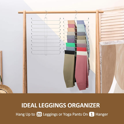 Legging Organizer for Closet, 2 Pack Rotatable Yoga Pants Hanger for Women's XS-XL and Girls' Leggings, Holds Up to 40 Pairs, Space-Saving Closet Organizers and Storage, Silver.