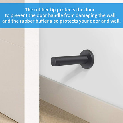 DOKU 10Pcs Door Stop, 3.5 Inch Heavy Duty 304 Stainless Steel Door Stopper with Rubber Tips Bumper, Wall Mounted Door Holder Protection Sound Dampening, Matte Black.