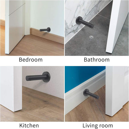 DOKU 10Pcs Door Stop, 3.5 Inch Heavy Duty 304 Stainless Steel Door Stopper with Rubber Tips Bumper, Wall Mounted Door Holder Protection Sound Dampening, Matte Black.