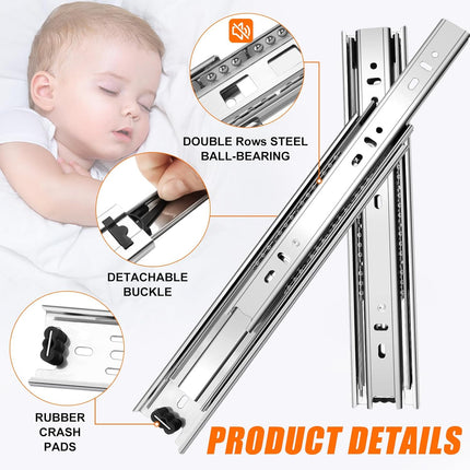 14 inch Drawer Slides 4 Pairs (8pcs) 3 fold Full Extension Side Mount Cabinet Drawer Glides 14" Silver Cabinet Rails for Dresser, Cabinet, Kitchen,Trash Can, Wardrobe 100 LB Capacity.