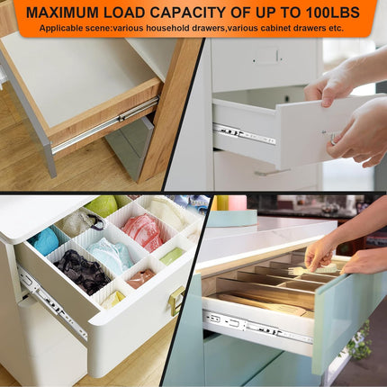 14 inch Drawer Slides 4 Pairs (8pcs) 3 fold Full Extension Side Mount Cabinet Drawer Glides 14" Silver Cabinet Rails for Dresser, Cabinet, Kitchen,Trash Can, Wardrobe 100 LB Capacity.