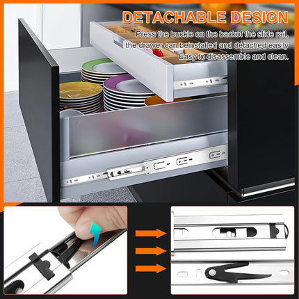 14 inch Drawer Slides 4 Pairs (8pcs) 3 fold Full Extension Side Mount Cabinet Drawer Glides 14" Silver Cabinet Rails for Dresser, Cabinet, Kitchen,Trash Can, Wardrobe 100 LB Capacity.