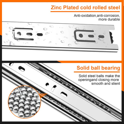 14 inch Drawer Slides 4 Pairs (8pcs) 3 fold Full Extension Side Mount Cabinet Drawer Glides 14" Silver Cabinet Rails for Dresser, Cabinet, Kitchen,Trash Can, Wardrobe 100 LB Capacity.