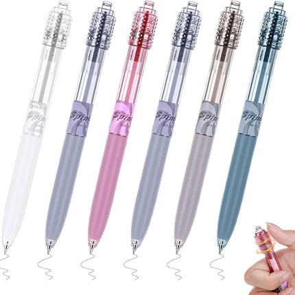 6 Pcs Fidget Spinner Pens for Adults Black Ink Gel Pens with Fidget Ball Stress Relief Pen Spinning Pen for Office Supplies Journaling (Cylinder,Bright).