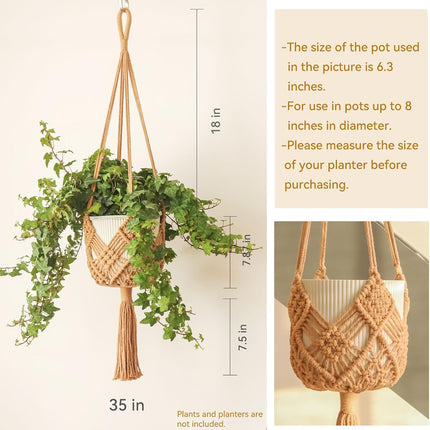 Hanging Planter with Patterns,2Packs Macrame Plant Hangers Indoor Macrame for up to 8 inch Pot Crochet Boho Plant Hanger Holder for Indoor Outdoor with 2S Shaped Stainless Steel Hooks (Caramel).