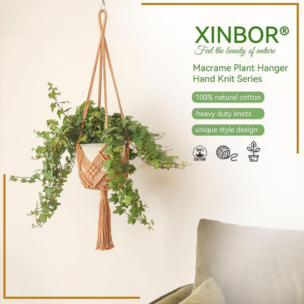 Hanging Planter with Patterns,2Packs Macrame Plant Hangers Indoor Macrame for up to 8 inch Pot Crochet Boho Plant Hanger Holder for Indoor Outdoor with 2S Shaped Stainless Steel Hooks (Caramel).
