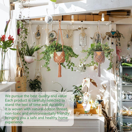 Hanging Planter with Patterns,2Packs Macrame Plant Hangers Indoor Macrame for up to 8 inch Pot Crochet Boho Plant Hanger Holder for Indoor Outdoor with 2S Shaped Stainless Steel Hooks (Caramel).