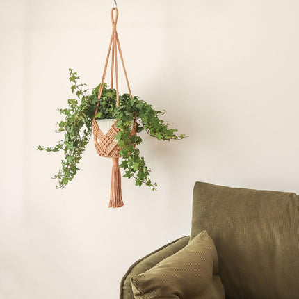 Hanging Planter with Patterns,2Packs Macrame Plant Hangers Indoor Macrame for up to 8 inch Pot Crochet Boho Plant Hanger Holder for Indoor Outdoor with 2S Shaped Stainless Steel Hooks (Caramel).